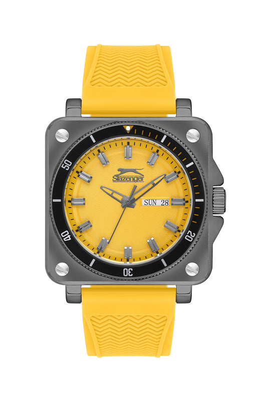 Slazenger Gents Silver Case Yellow Dial with PU Strap Watch - SL.9.2233.1.02