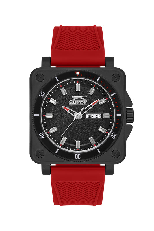 Slazenger Gents Black Case with Red PU Strap Watch